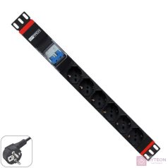   WP Multiple Socket for rack 19"– 6 Italian/Schuko sockets  with 2P circuit braker 1A/60A, 1 unit  - Schuko Plug