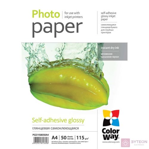ColorWay Fotópapír fényes öntapadó (glossy self-adhesive) 115 - 80g/m2 A4 50 lap