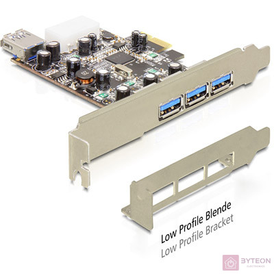 DeLock PCI-e Bővítíkártya 3x külső + 1x belső USB 3.0 port