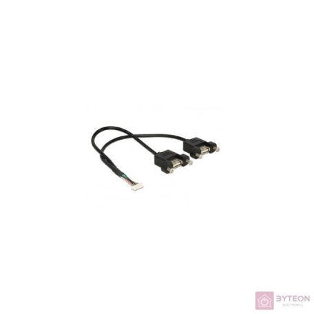 DeLock Cable USB 2.0 pin header female 1.25 mm 8 pin > 2x USB 2.0 Type-A female panel-mount 25cm