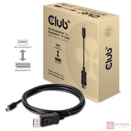 Club3D MiniDisplayPort to DisplayPort 1.4 HBR3 Cable M/M 2m