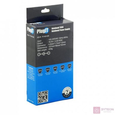 PlugIT PI-ND-009 HP 65W notebook hálózati töltő adapter (4,8*1,7mm)