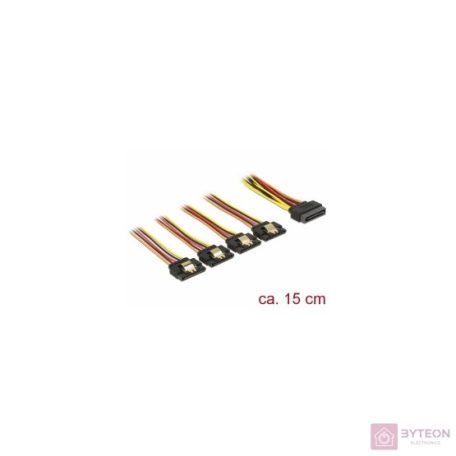 Delock SATA Power 15pin -> 4db SATA Power 15pin M/F tápkábel 0.15m