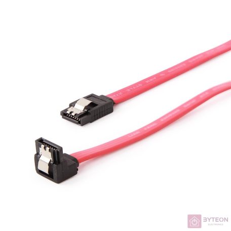 Gembird SATA 3 F/F adatkábel 0.3m piros egyenes/90° le, metal clips