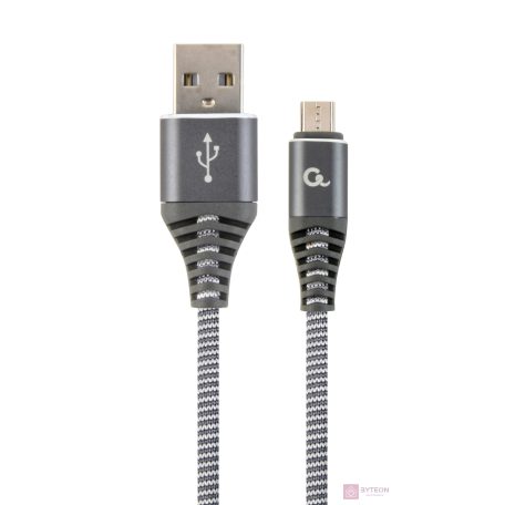 Gembird Premium cotton braided Micro-USB charging and data cable,1m,grey/white