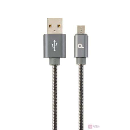 Gembird Premium spiral metal Micro-USB charging and data cable, 1m,metallic-grey