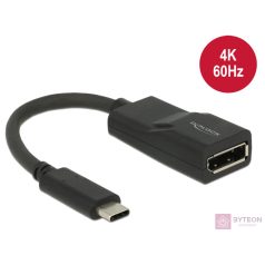   Delock USB-C -> Displayport M/F adapter 0.15m fekete DP Alt Mode, 4K, 60Hz