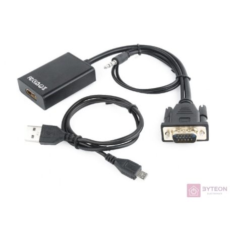 Gembird VGA Jack stereo 3,5mm -> HDMI M/F adapter 0.15m fekete