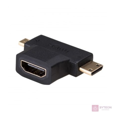 Akyga AK-AD-23 HDMI -> HDMI micro D HDMI mini C F/M adapter fekete