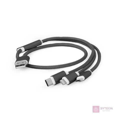 Gembird USB 2.0 A -> USB C USB 2.0 micro B Lightning M/M töltőkábel 1m szürke