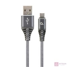   Gembird Premium cotton braided Type-C USB charging and data cable,1m,grey/white