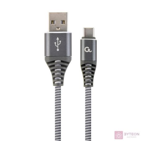 Gembird Premium cotton braided Type-C USB charging and data cable,1m,grey/white