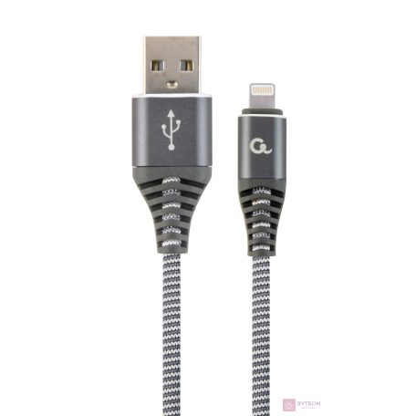 Gembird Premium cotton braided 8-pin charging and data cable, 1m, spacegrey/whit