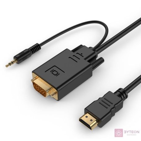 Gembird HDMI -> VGA Jack stereo 3,5mm M/M video jelkábel 1.8m fekete
