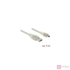   Delock USB 2.0 A -> USB 2.0 mini B M/M adatkábel 5m átlátszó