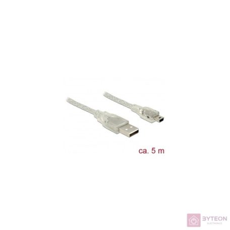 Delock USB 2.0 A -> USB 2.0 mini B M/M adatkábel 5m átlátszó