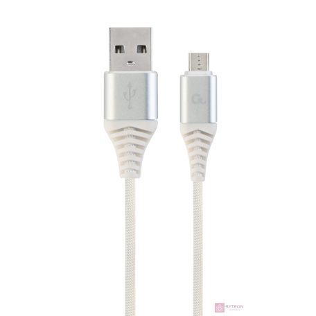 Gembird Premium cotton braided Micro-USB charging and data cable,2m,silver/white