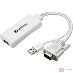 Sandberg VGA USB A -> HDMI M/F adapter 0.2m +audio fehér