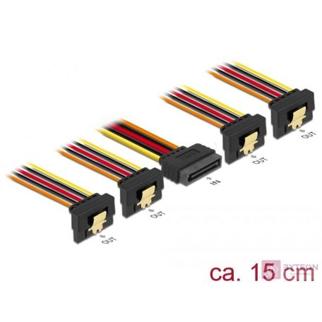 Delock SATA Power 15pin -> 4db SATA Power 15pin M/F tápkábel 0.15m 90° le