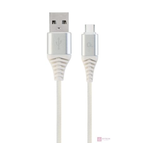 Gembird Premium cotton braided Type-C USB charging and data cable,1m,silver/whit