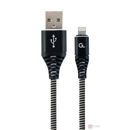 Gembird Premium cotton braided Type-C USB charging and data cable,1m,black/white