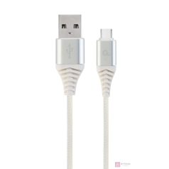   Gembird Premium cotton braided Type-C USB charging and data cable,2m,silver/whit