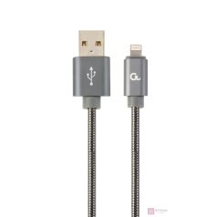   Gembird Premium spiral metal 8-pin charging and data cable, 2m, metallic-grey