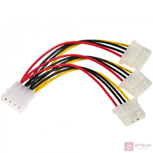 Akyga Molex Power 4pin -> 3db Molex Power 4pin M/F tápkábel 0.1m