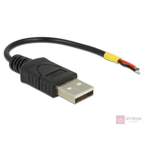 Delock USB 2.0 A -> 2db nyitott vezeték M/M tápkábel 0.1m fekete