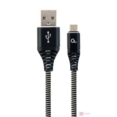 Gembird Premium cotton braided Micro-USB charging and data cable,1m,black/white