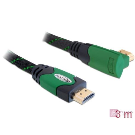 Delock HDMI 1.4 M/M video jelkábel 3m fekete egyenes/90°jobb