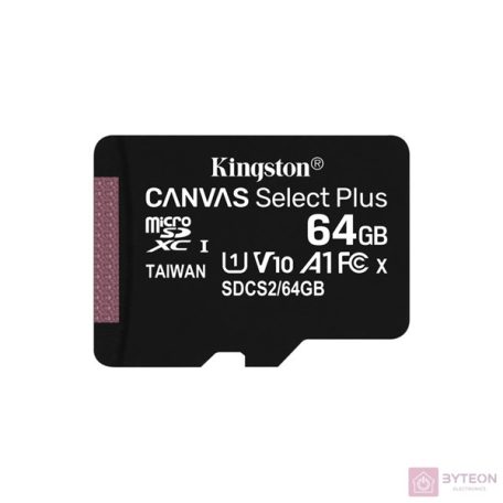 Kingston 64GB microSDXC Canvas Select Plus 100R A1 C10 Card adapter nélkül