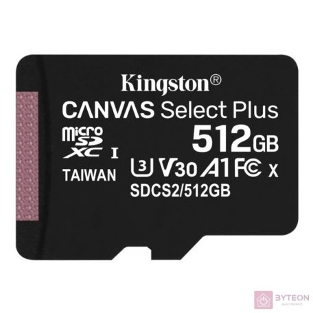 Kingston 512GB microSDXC Canvas Select Plus 100R A1 C10 Card 