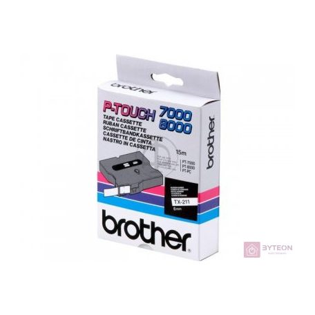 Brother TX-211 Laminált P-touch szalag (6mm) Black on White - 15m