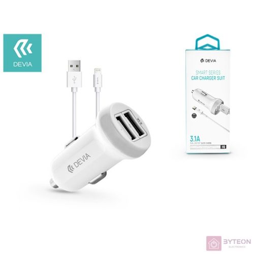 Devia ST326905 Devia Smart dual port lightning car charger 3.1a - autós töltő 2xUSB + lightning kábel