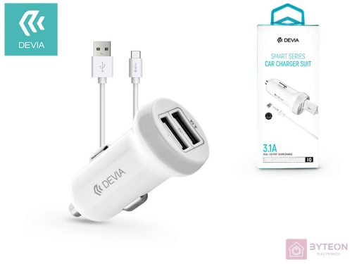 Devia ST331190 Devia Smart dual port Type-C 3.1a/2xUSB/Type-C kábel autós töltő