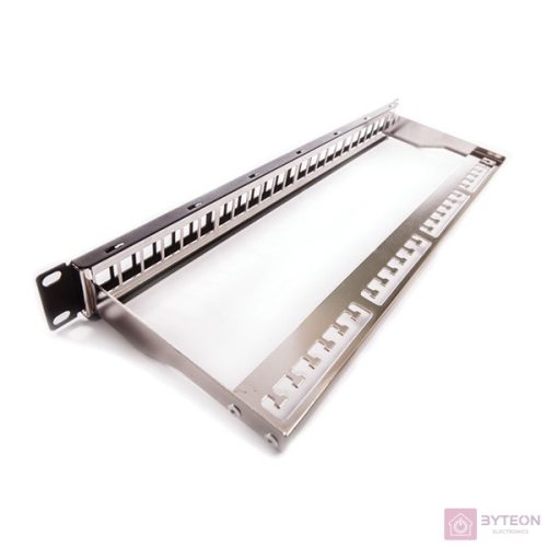 KE-Line Patch panel 1U, fekete, üres, 24 db keystone jack számára