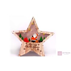   Csillag alakú Télapó mintás/30x30cm/meleg fehér LED-es fa fénydekoráció