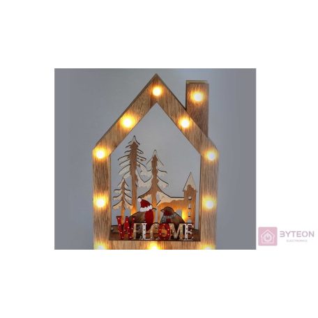 Karácsonyi ház alakú madarak mintás/20x30x5,5cm/meleg fehér LED-es fa fénydekoráció