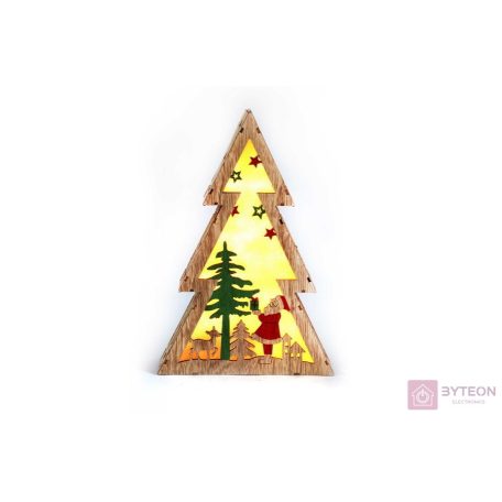 Fenyőfa alakú Télapó mintás/20x29,5x4,5cm/meleg fehér LED-es fa fénydekoráció