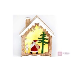   Faház alakú Télapó mintás/18,5x21cm/meleg fehér LED-es fa fénydekoráció