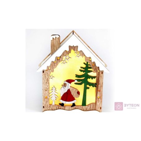 Faház alakú Télapó mintás/18,5x21cm/meleg fehér LED-es fa fénydekoráció