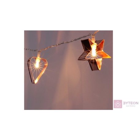 Csillag+szív alakú fém/4m/meleg fehér/20db LED-es/USB-s fénydekoráció