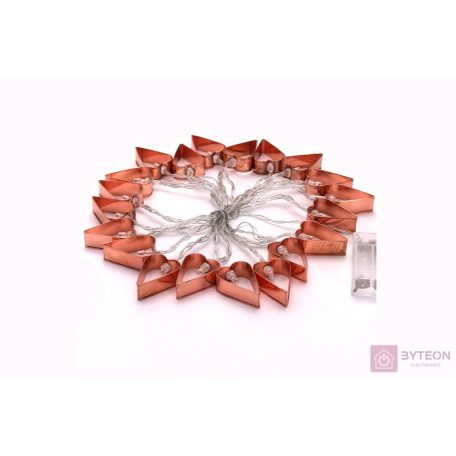 Szív alakú fém/4m/meleg fehér/20db LED-es/3xAA elemes fénydekoráció