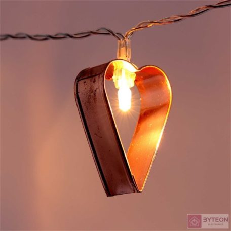 Szív alakú fém/2m/meleg fehér/10db LED-es/3xAA elemes fénydekoráció