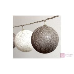   Gömb alakú 6cm/színes fonott/4,5m/szürke-fehér/30db LED-es/USB-s fénydekoráció