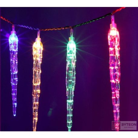 Jégcsap alakú több programos/3m/több színű/30db LED-es/3xAA elemes fénydekoráció