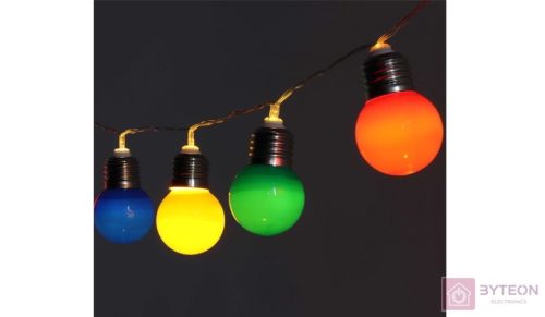E27 izzó alakú 8 programos/3,5m/piros, zöld, kék, sárga/30db LED-es/USB-s fénydekoráció
