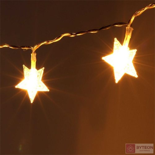 Csillag alakú fix fényű/6m/meleg fehér/40db LED-es/3xAA elemes fénydekoráció