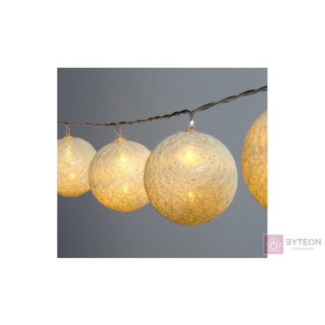 Gömb alakú 6cm/színes fonott/1,5m/meleg fehér/10db LED-es/USB-s fénydekoráció
